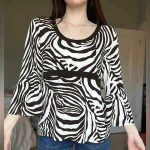 Vintage Zebra Print Bell Sleeve Top